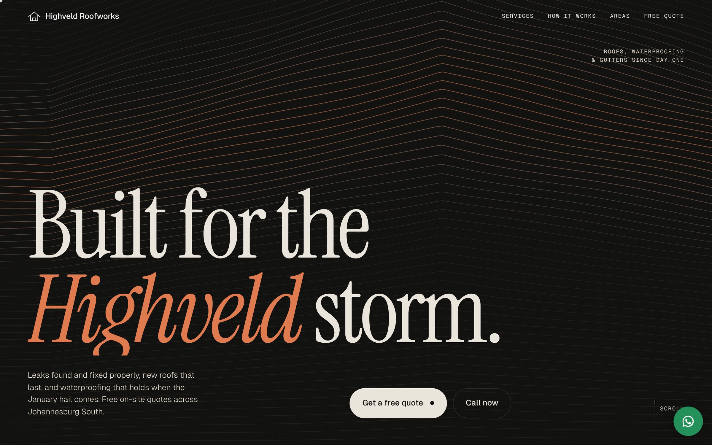 Highveld Roofworks website on desktop